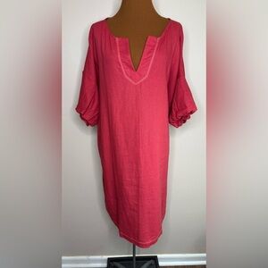 Studio 1886 Pullover Linen Blend Puff Short Sleeve Dress Size XL